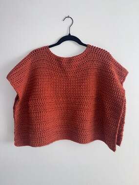 Handmade Crochet Poncho Top Rust Orange
